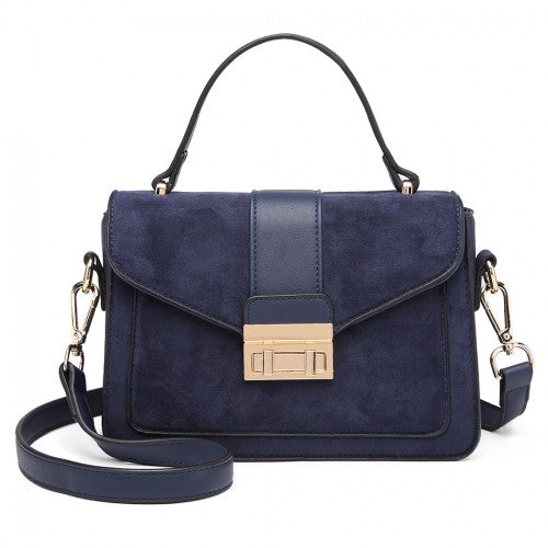 Miss Lulu Matte Leather Midi Handbag - Navy