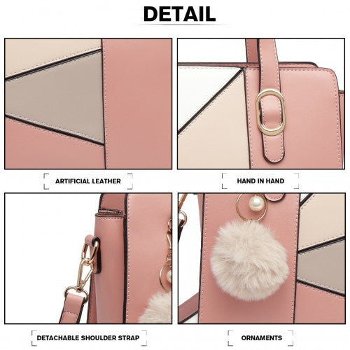 Miss Lulu Colour Block Cross-Body Handbag - Pink