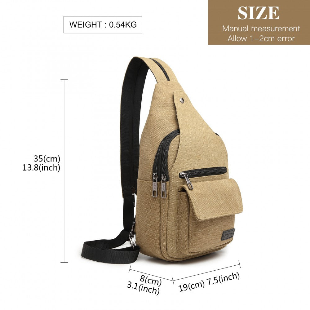 Kono Casual Canvas Single Strap Sling Backpack - Khaki