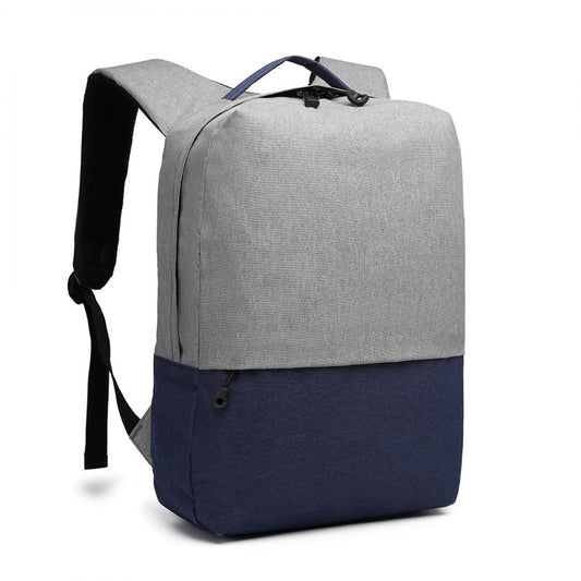 Kono Waterproof Basic Backpack With USB Charging Port - Grey/Blue