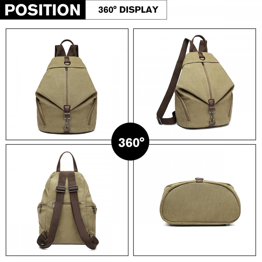 Kono Fashion Anti-Theft Canvas Backpack - Khaki