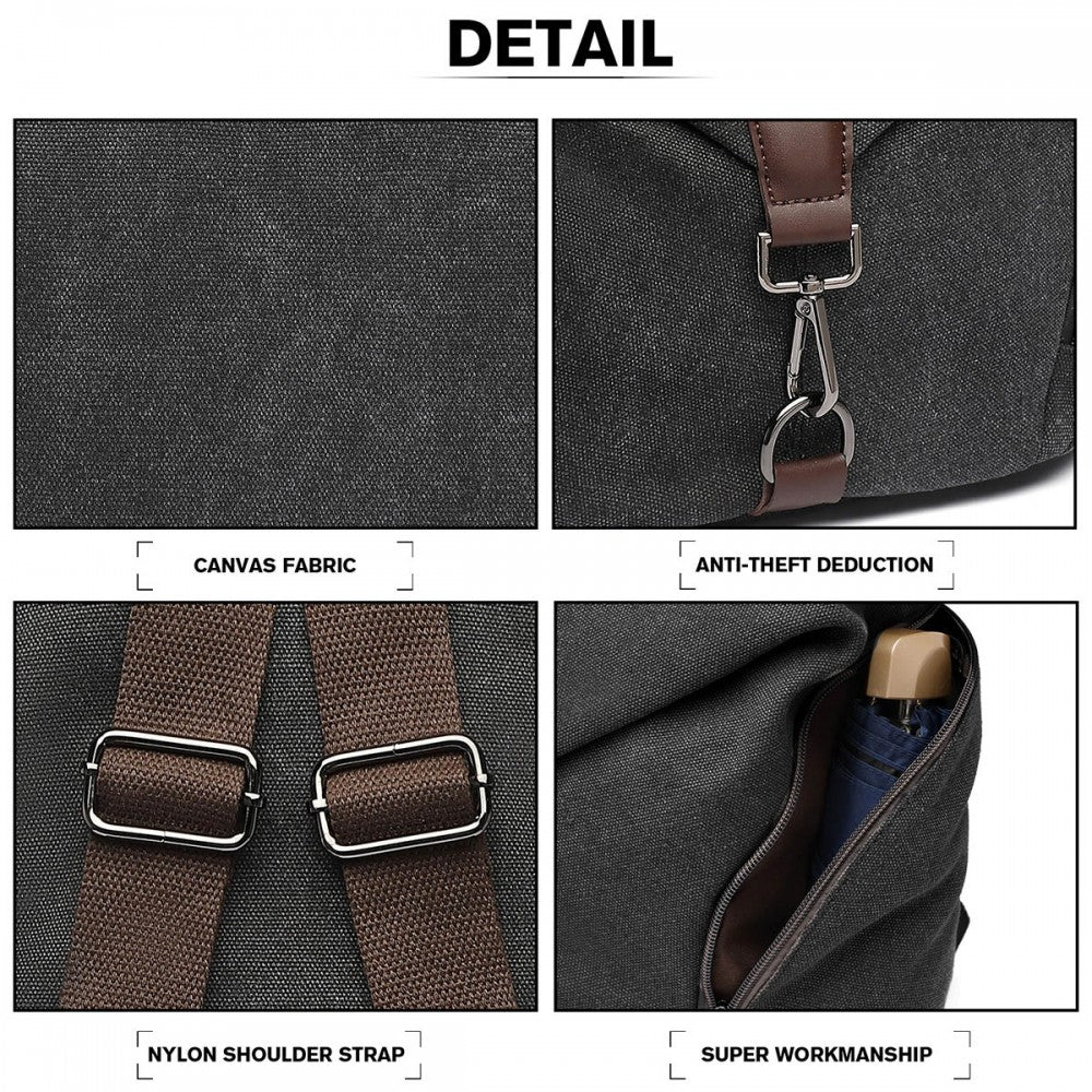Kono Fashion Anti-Theft Canvas Backpack - Black