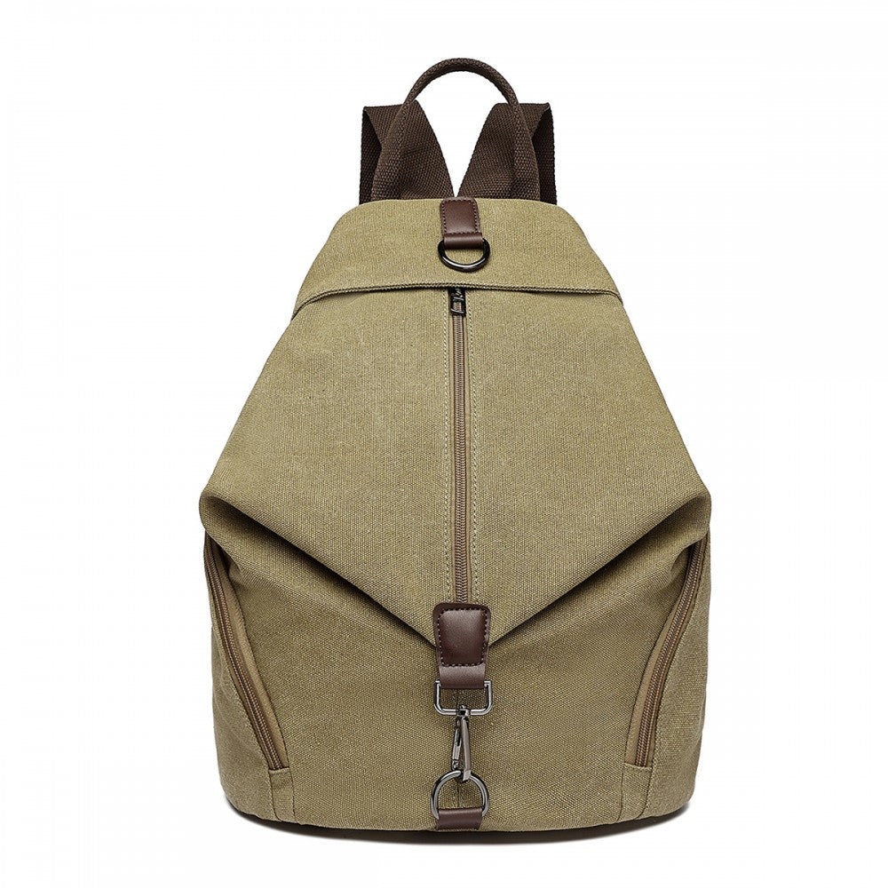 Kono Fashion Anti-Theft Canvas Backpack - Khaki