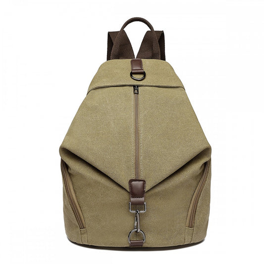 Kono Fashion Anti-Theft Canvas Backpack - Khaki