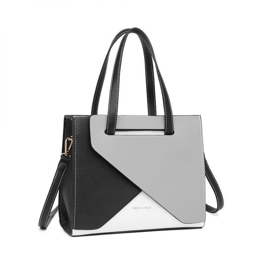 Miss Lulu Contrast Panel Shoulder Bag - Grey