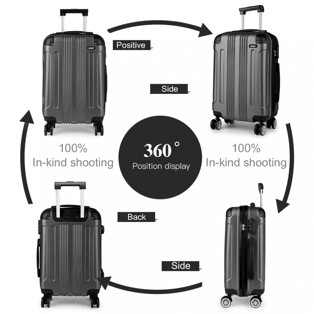 Kono 19/24/28 Inch Abs Hard Shell Suitcase 3 Pieces Set Luggage - Grey