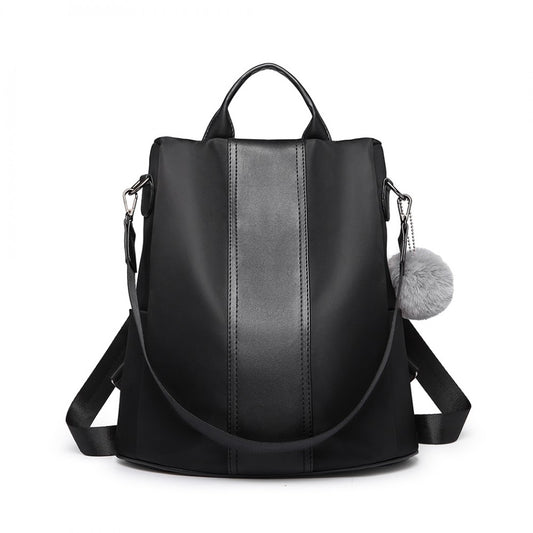 Miss Lulu Two Way Backpack Shoulder Bag With Pom Pom Pendant - Black