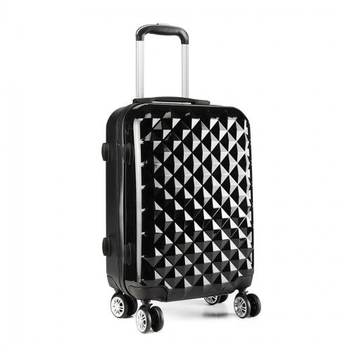 Kono Multifaceted Diamond Pattern Hard Shell 20 Inch Suitcase - Black