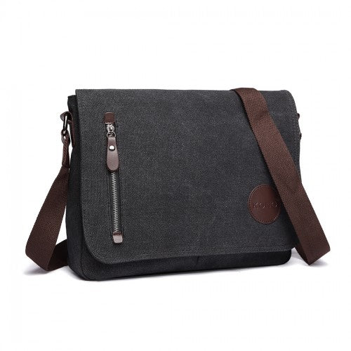 Kono RFID-Blocking Retro Style Canvas Cross Body Messenger Bag - Black