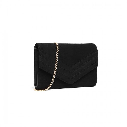 Miss Lulu Chevron Envelope Clutch Bag - Black