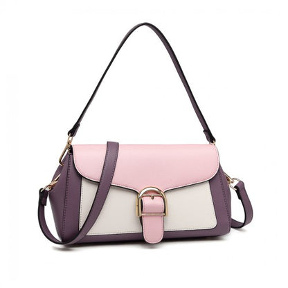 Miss Lulu Tri Colour Shoulder Handbag - Purple And Pink