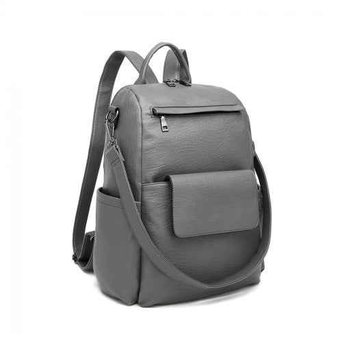 Miss Lulu Large Leather Look Backpack - Grey