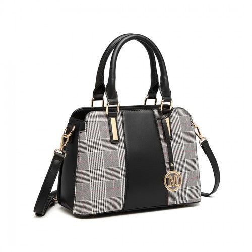 Miss Lulu Gingham Plaid Panel Shoulder Bag - Black