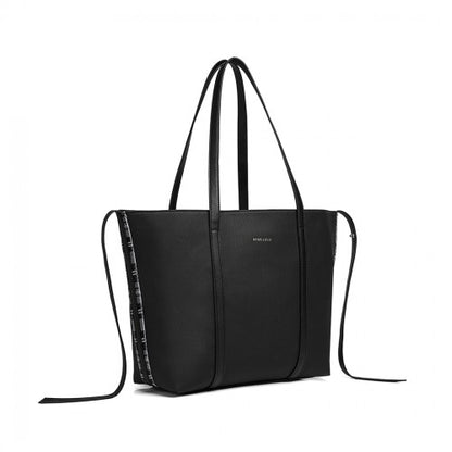 Miss Lulu Leather Look Two Way Tote Shoulder Bag - Black