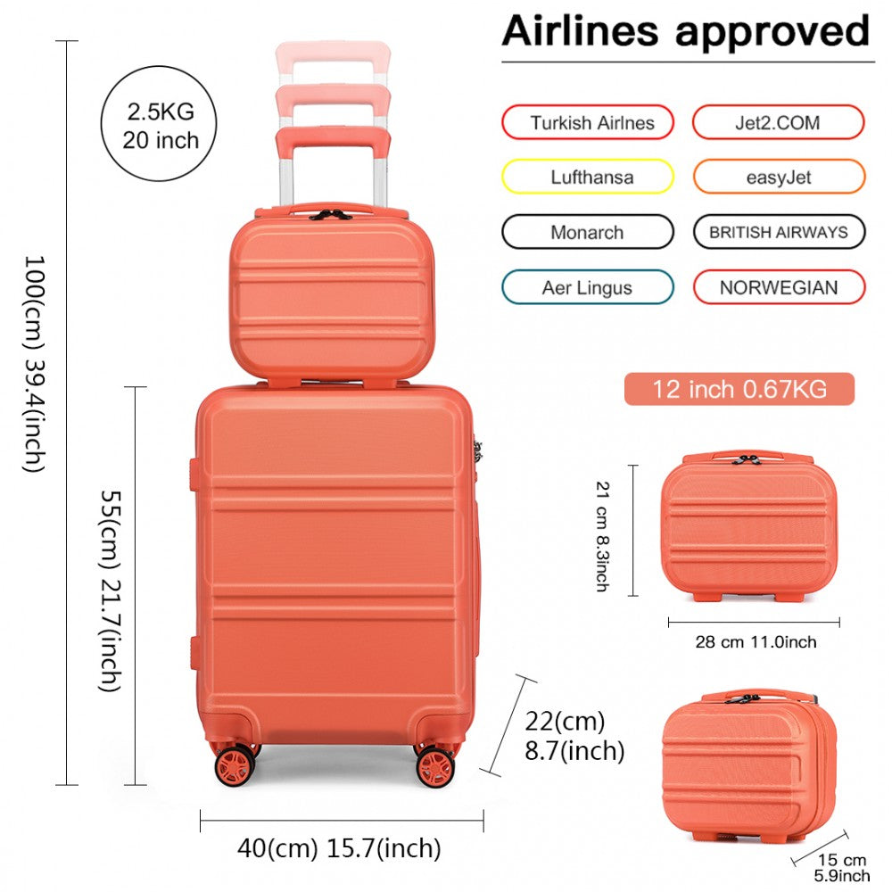 Kono Abs 4 Wheel Suitcase Set With Vanity Case - Coral