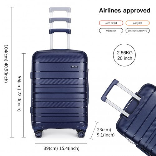 Kono 20 Inch Multi Texture Hard Shell PP Suitcase - Classic Collection - Navy