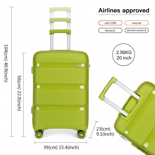 Kono 20 Inch Bright Hard Shell PP Suitcase - Classic Collection - Green