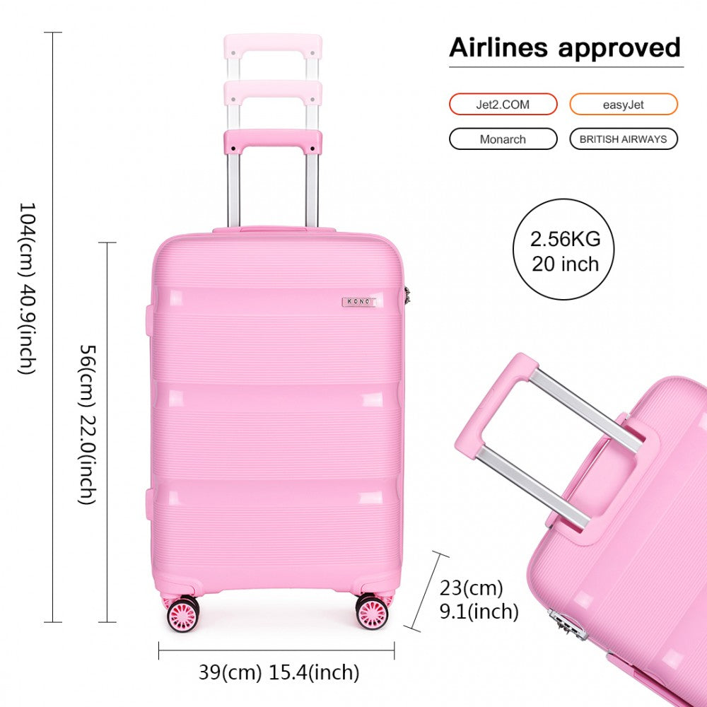 Kono 20 Inch Bright Hard Shell PP Suitcase - Classic Collection - Pink