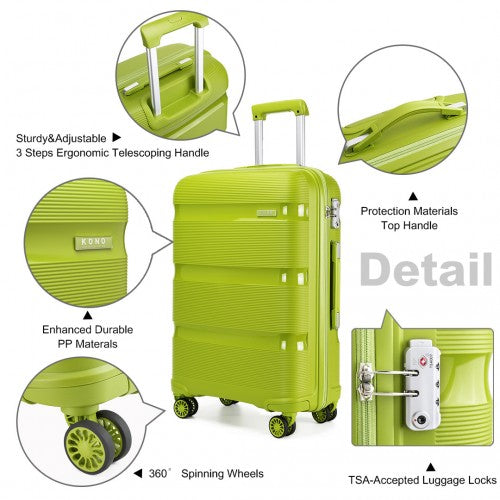 Kono 20 Inch Bright Hard Shell PP Suitcase - Classic Collection - Green