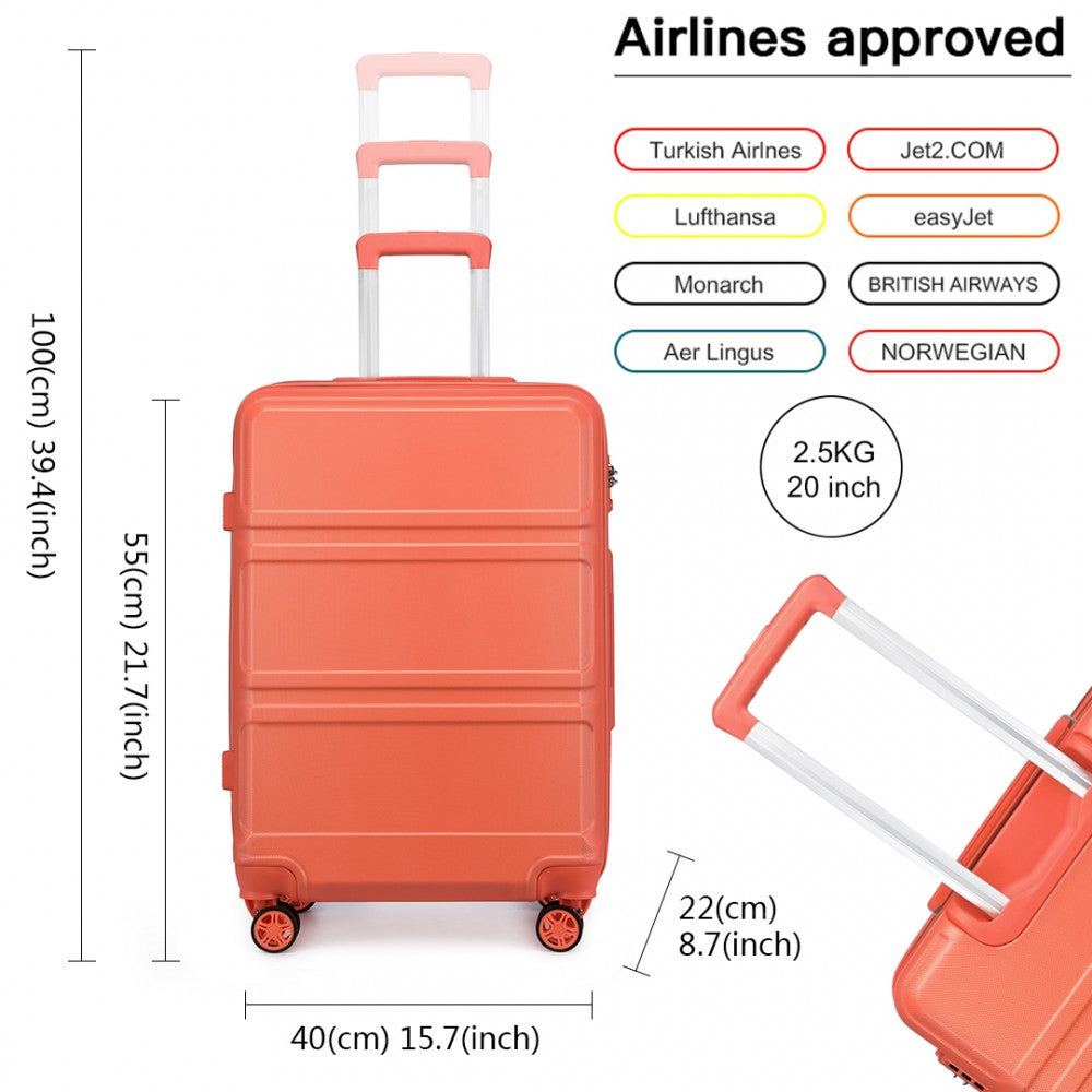 Kono ABS 20 Inch Sculpted Horizontal Design Cabin Luggage - Coral