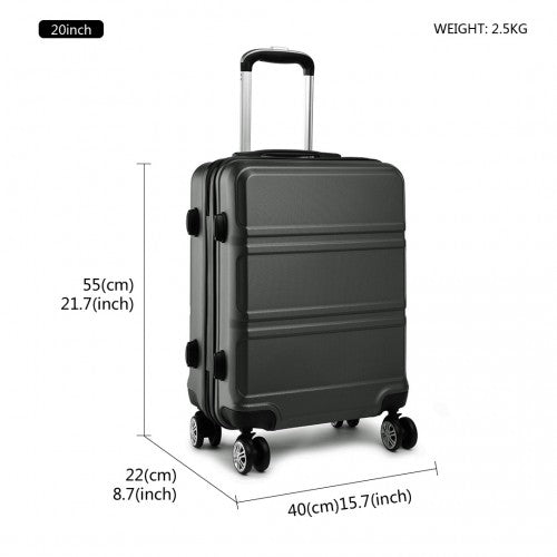 Kono Abs Sculpted Horizontal Design 3 Piece Suitcase Set - Grey