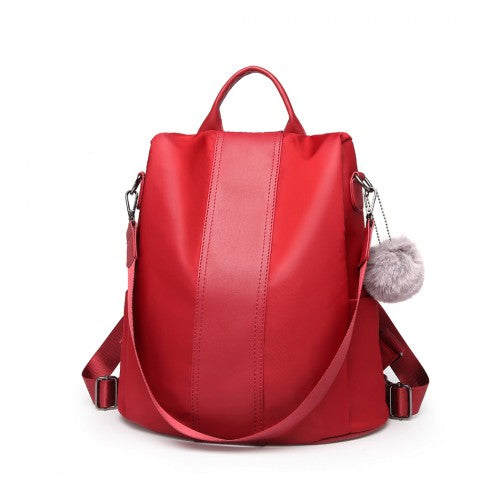 Miss Lulu Two Way Backpack Shoulder Bag With Pom Pom Pendant - Red