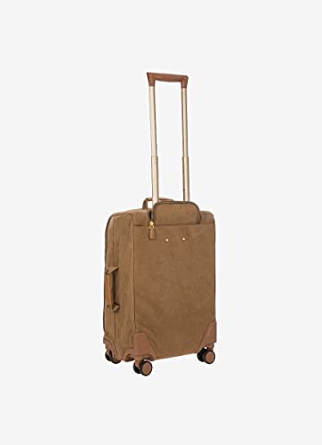 Bric's Suitcase Life Collection, Hand Luggage Suitcase with Zipper Pockets and 4 Wheels, Suede Effect, Dimensions 37x55x23, Camel