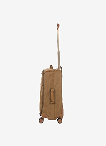 Bric's Suitcase Life Collection, Hand Luggage Suitcase with Zipper Pockets and 4 Wheels, Suede Effect, Dimensions 37x55x23, Camel