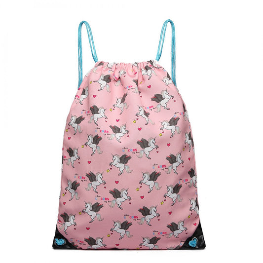 Miss Lulu Unicorn Print Drawstring Backpack - Pink