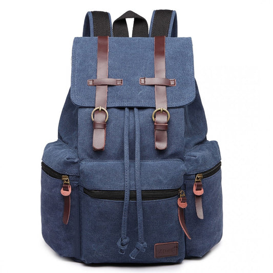 Kono Large Multi Function Leather Details Canvas Backpack Navy