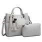 Miss Lulu Leather Look 2 In 1 Bucket Handbag - Grey