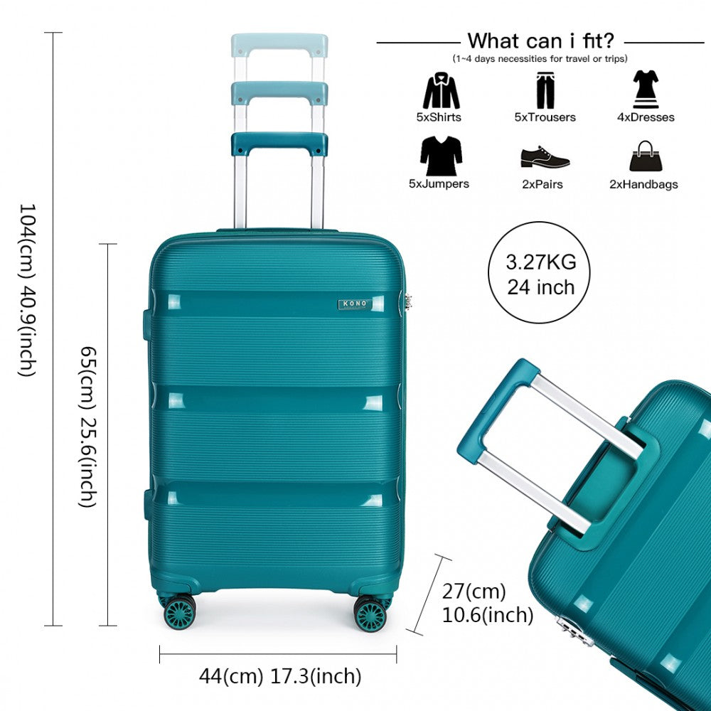 Kono 24 Inch Bright Hard Shell Pp Suitcase - Classic Collection - Blue/Green