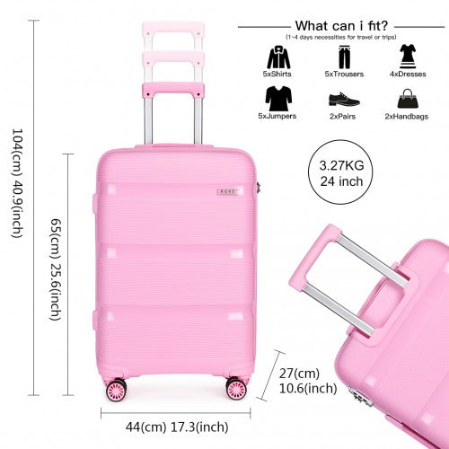 Kono 24 Inch Bright Hard Shell Pp Suitcase - Classic Collection - Pink