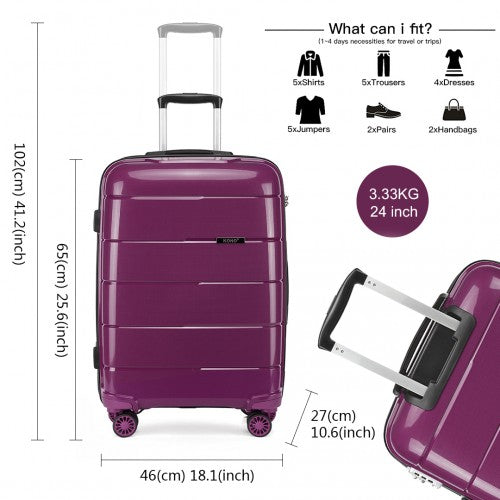 Kono 24 Inch Hard Shell PP Suitcase - Purple