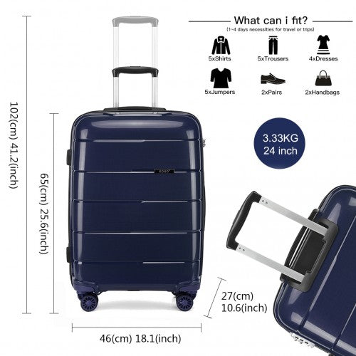 Kono 24 Inch Hard Shell PP Suitcase - Navy