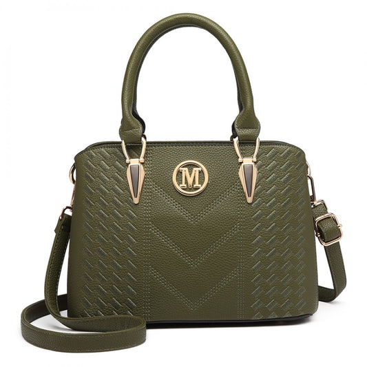 Miss Lulu Leather Look Weave Effect Shoulder Bag - Green