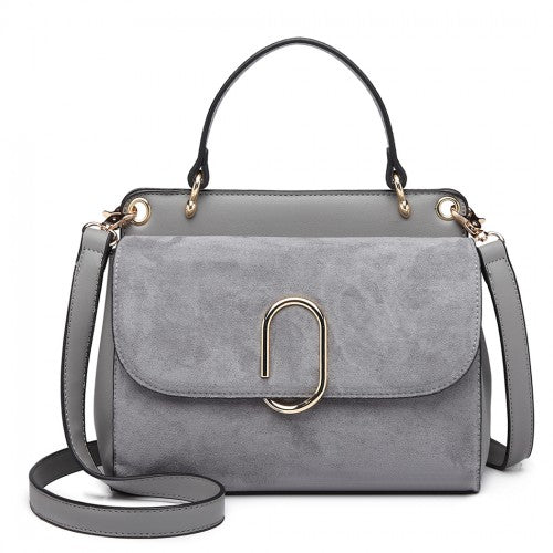 Miss Lulu Stylish Ladies Leather Handbag Shoulder Bag - Grey