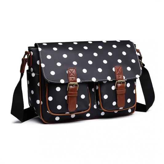 Miss Lulu Oilcloth Satchel Polka Dot Black