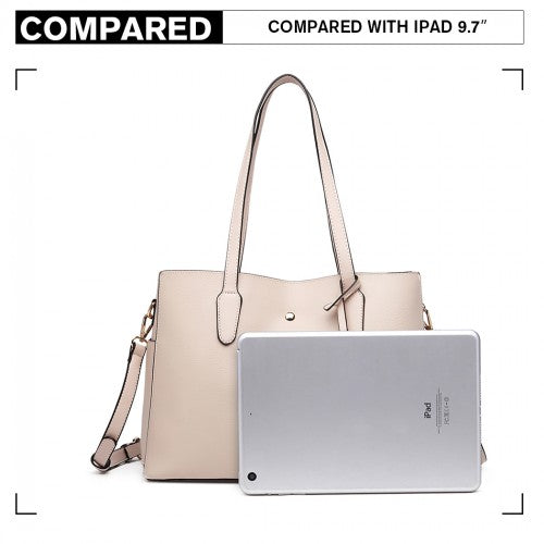 Miss Lulu Triple Compartment Tote Bag - Beige