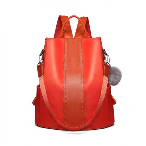 Miss Lulu Two Way Backpack Shoulder Bag With Pom Pom Pendant - Orange