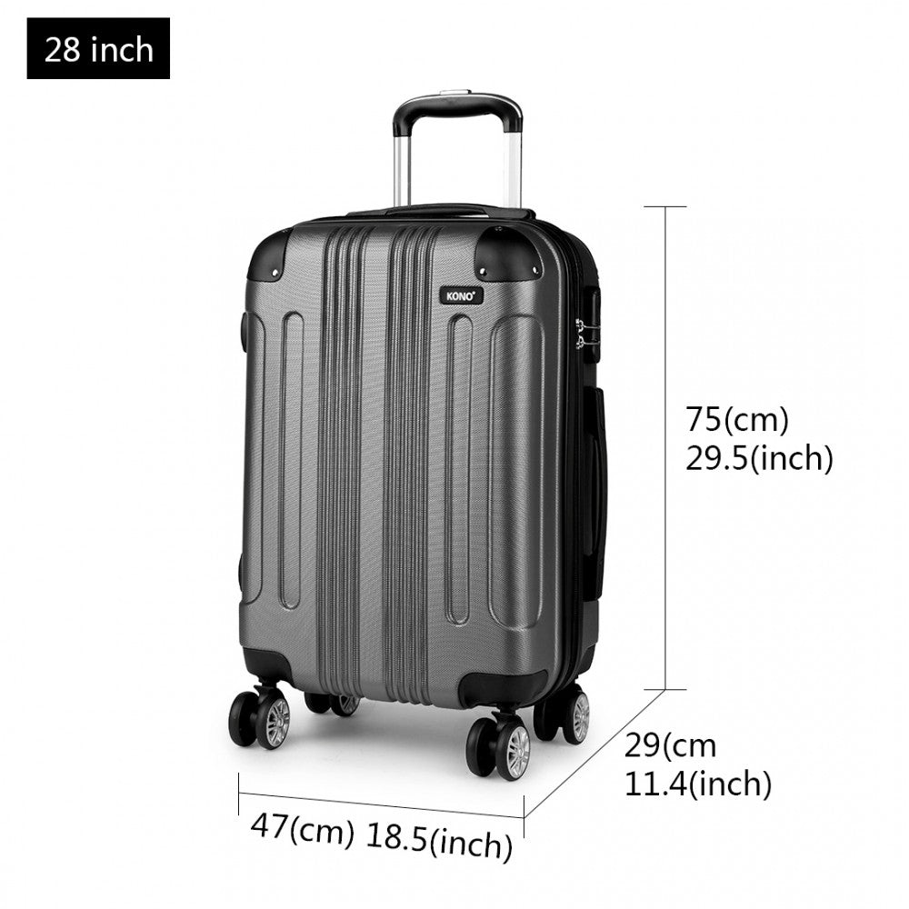 Kono 19/24/28 Inch Abs Hard Shell Suitcase 3 Pieces Set Luggage - Grey