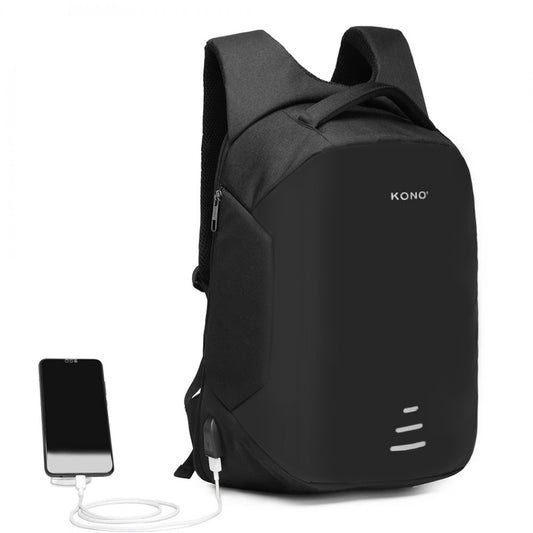 Kono Reflective USB Charging Interface Backpack - Black