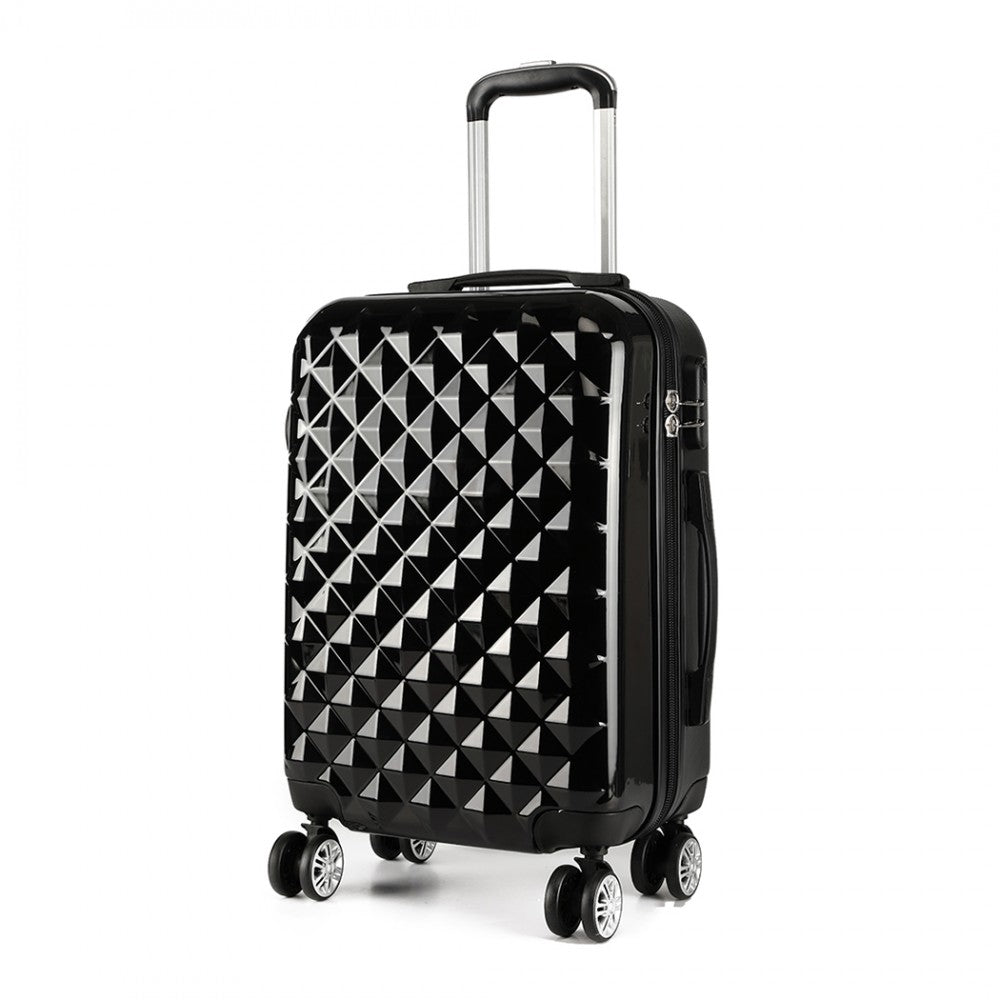 Kono Multifaceted Diamond Pattern Hard Shell 20 Inch Suitcase - Black