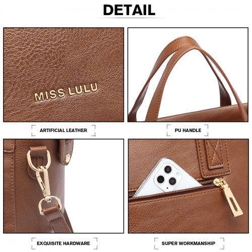 Miss Lulu Leather Look Classic Handbag - Brown