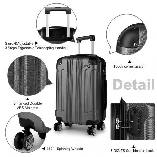 Kono 19/24/28 Inch Abs Hard Shell Suitcase 3 Pieces Set Luggage - Grey