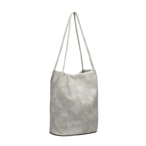 Miss Lulu Large Bucket Shoulder Bag - Grey