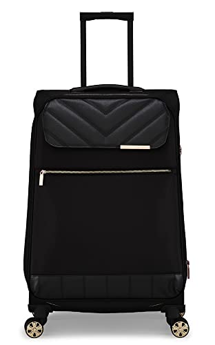 Ted Baker Luggage Albany ECO Collection, Lightweight 4 Wheel Spinner Suitcase with Gold Hardware, Medium, Black