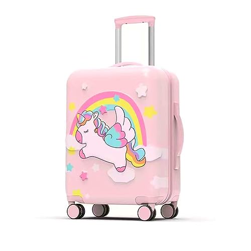 GinzaTravel 3D Cartoon Children's Luggage Trolley Case 20 inch Boys and Girls Universal Wheeled Travel Case, Pink color, carry-on 20inch, Cartoon