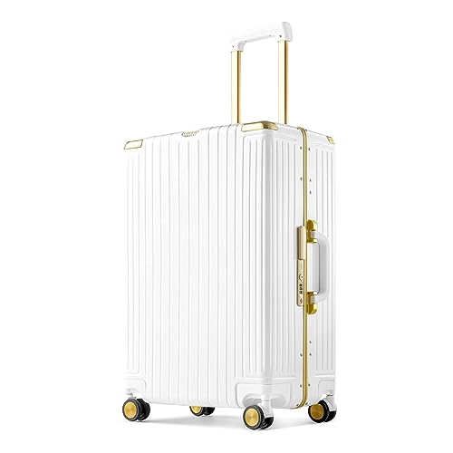 GinzaTravel Aluminum Frame+PC Suitcase Bright Color Suitcase TSA Combination Lock Universal Wheel, White, 0, Ginzatravel Classic Aluminum Frame Suitcase