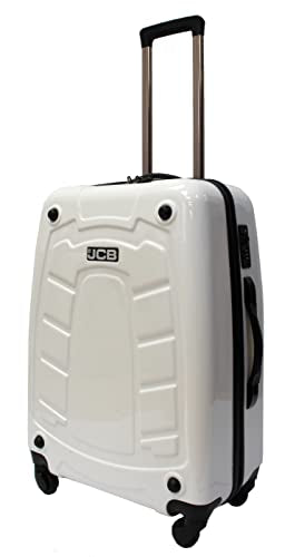 JCB - Loadall Hard Shell Suitcase, 24" - Medium - Built-in TSA Suitcase Locks, 360 Degree Spinner Wheels - Made with ABS Polycarbonate Hard Shell - Flight Case - Luggage Bags for Travel - White